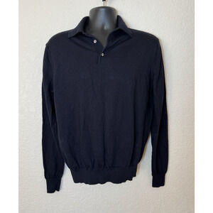 SUITSUPPLY Mens Black Merino Wool Long Sleeve Polo Sweater Slim Fit XXL Career